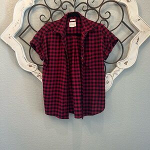 Red Plaid Shirt Sleeve Top